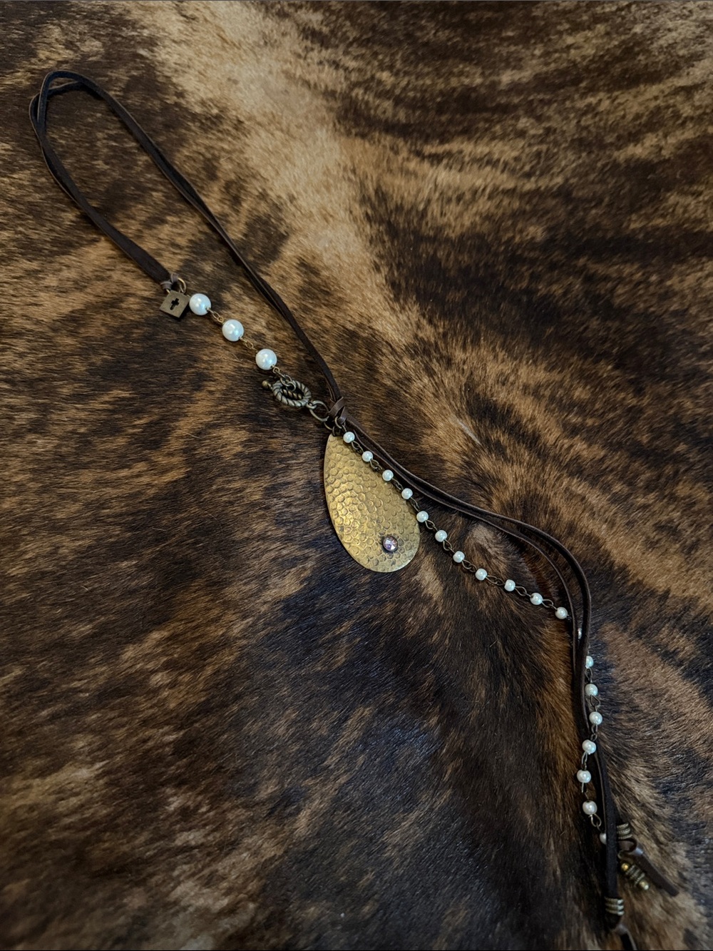 Handmade Gold Teardrop Pendant Necklace with Pearl Accents